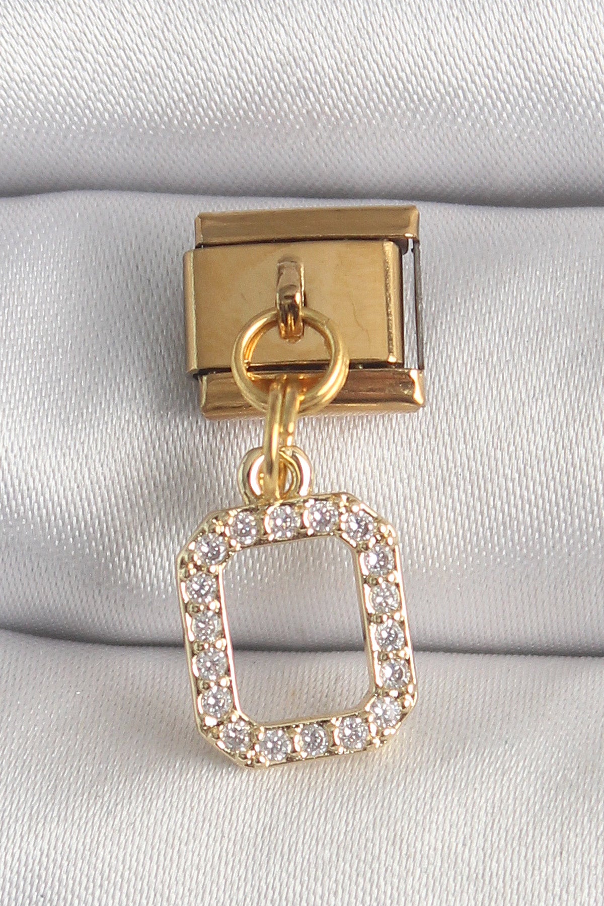316L Stainless Steel Gold-Tone Square Dangle Modular Bracelet Charm with Zircon Detail