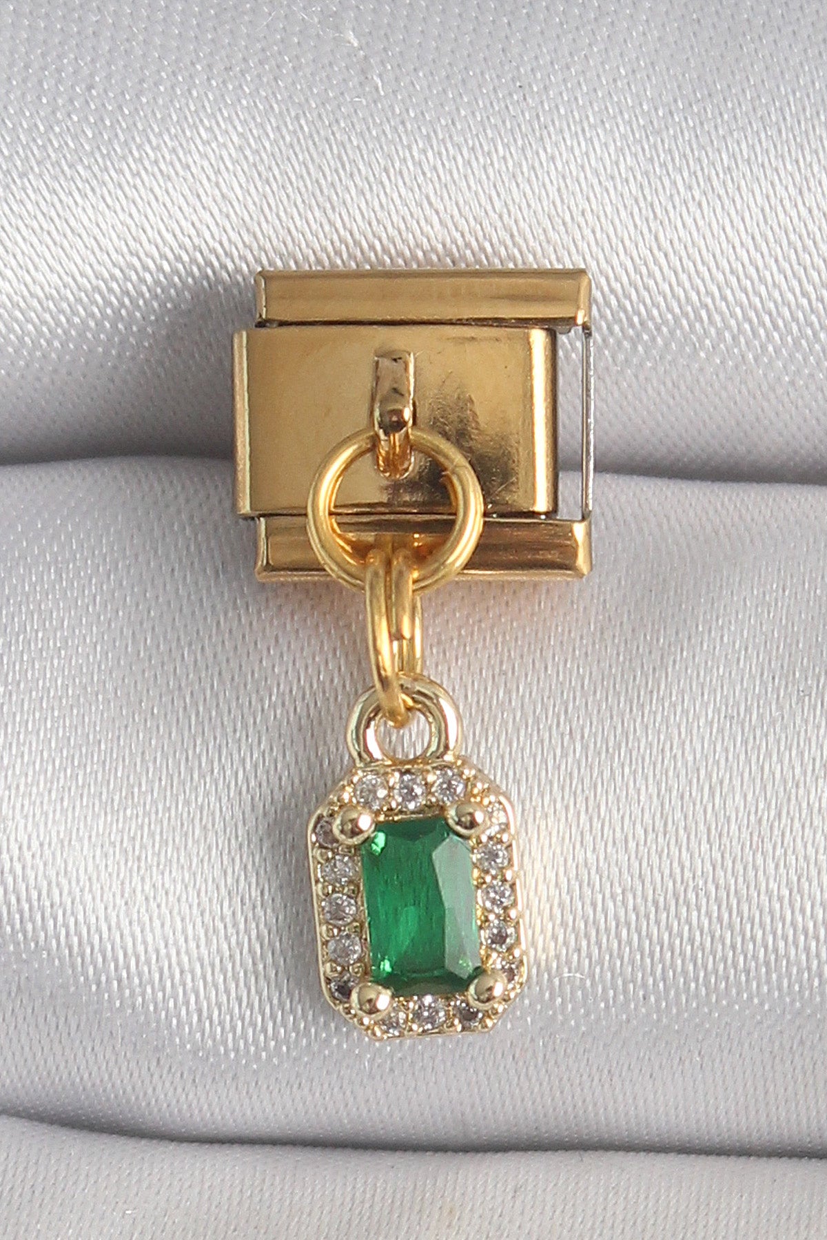 316L Stainless Steel Gold-Tone Square Dangle Modular Bracelet Charm with Zircon Detail