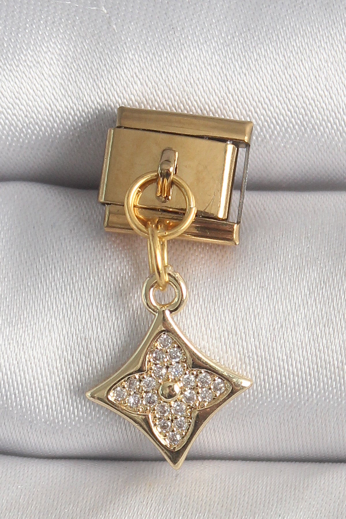 316L Steel Gold Color Dangle Zircon Stone Flower Embroidered Nomination Charm