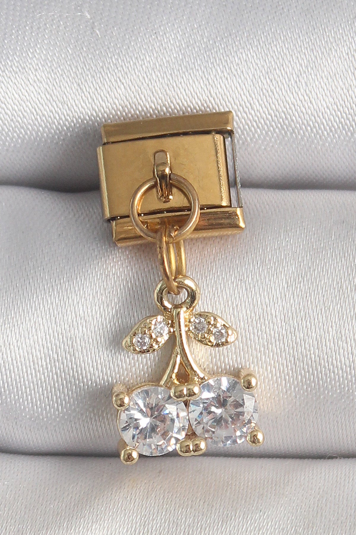 316L Steel Gold Color Dangle Zircon Stone Cherry Model Nomination Charm
