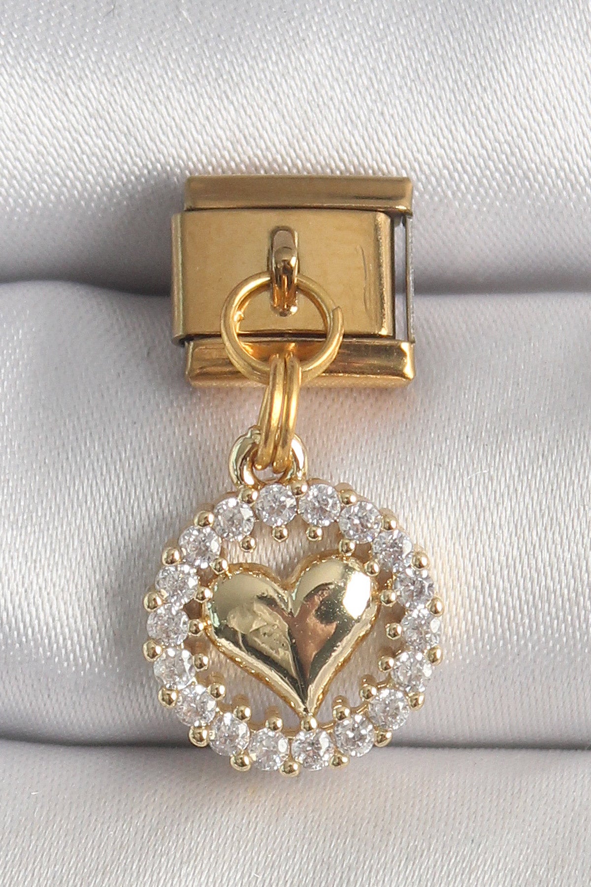 316L Steel Gold Color Dangle Zircon Stone Heart Model Nomination Charm