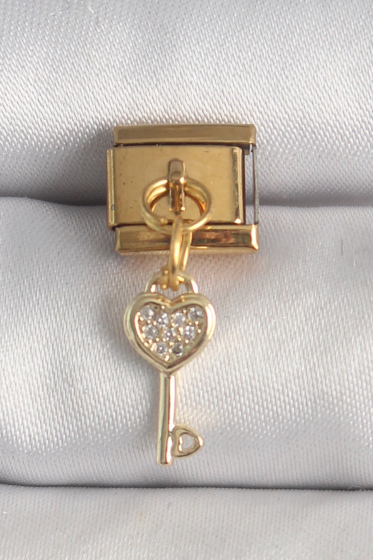 316L Steel Gold Color Dangle Zircon Stone Heart Key Model Nomination Charm