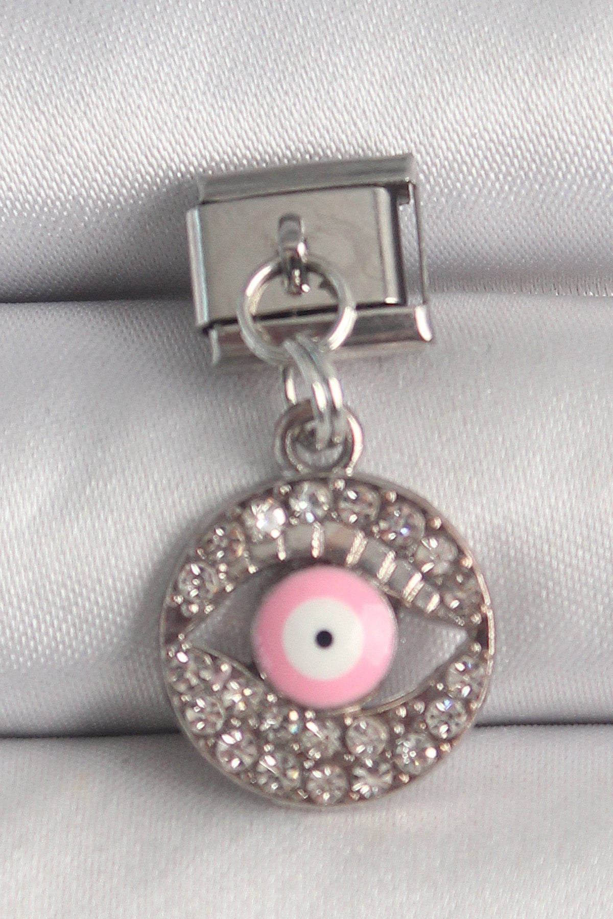 316L Steel Silver Color Dangle Zircon Stone Pink Eye Model Nomination Charm