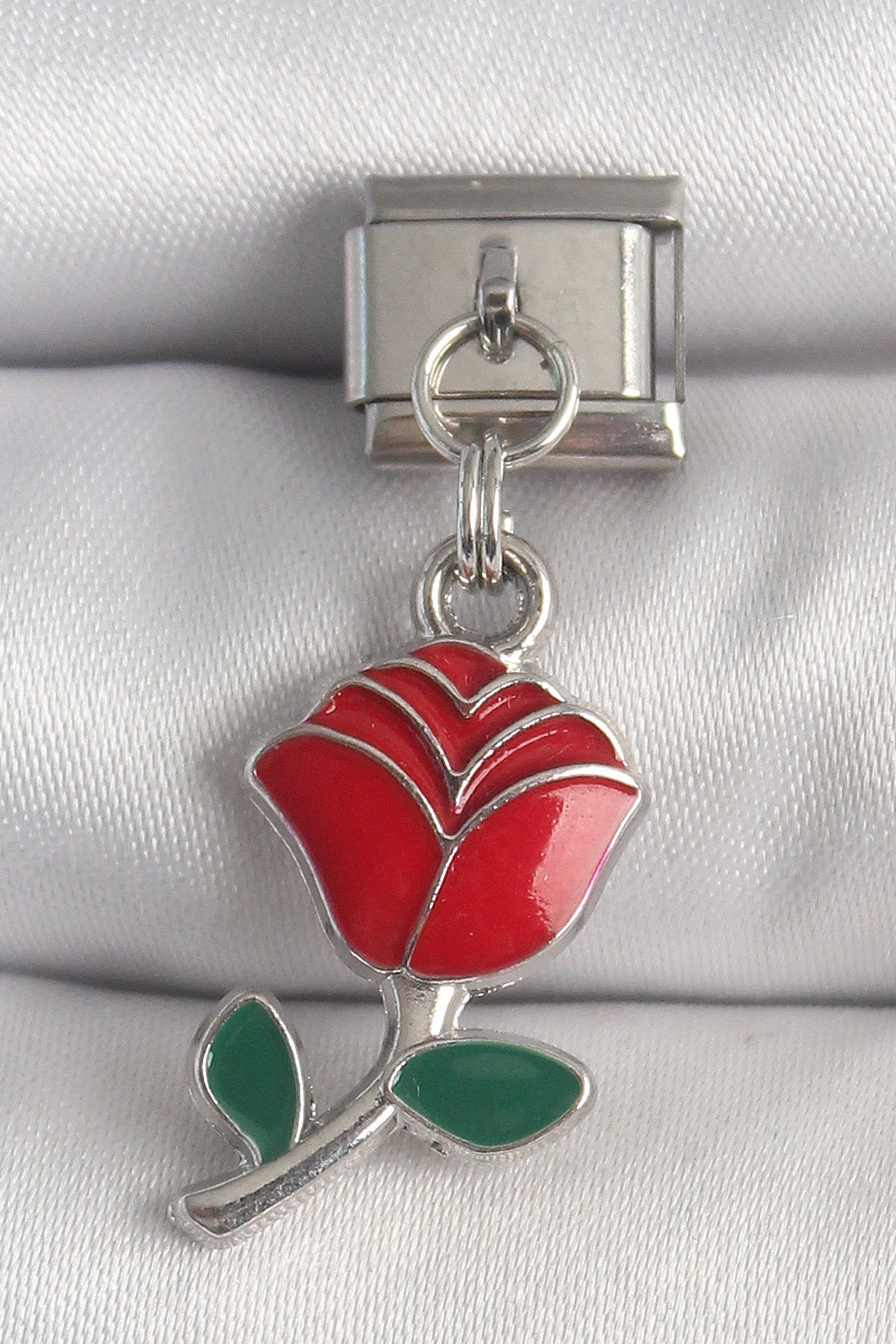 316L Steel Silver Color Dangle Red Rose Model Nomination Charm