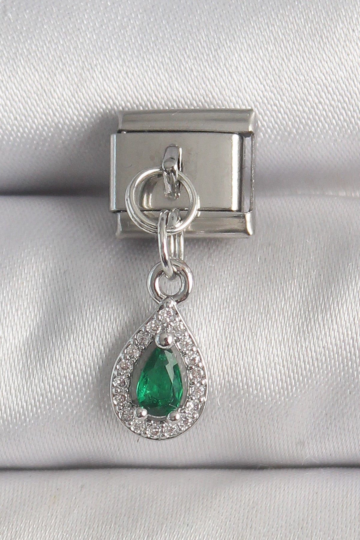 316L Steel Silver Color Dangle Green Zircon Stone Drop Model Nomination Charm