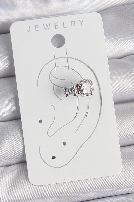 Brass Silver Color Square Zircon Stone Women's Cartilage Model Earrings