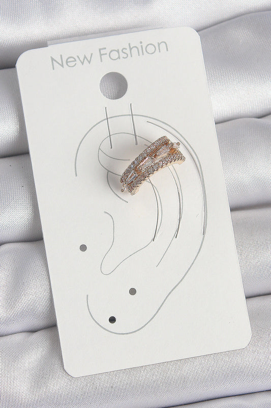 Brass Gold Color Zircon Stone 3-Row Model Women's Cartilage Earrings