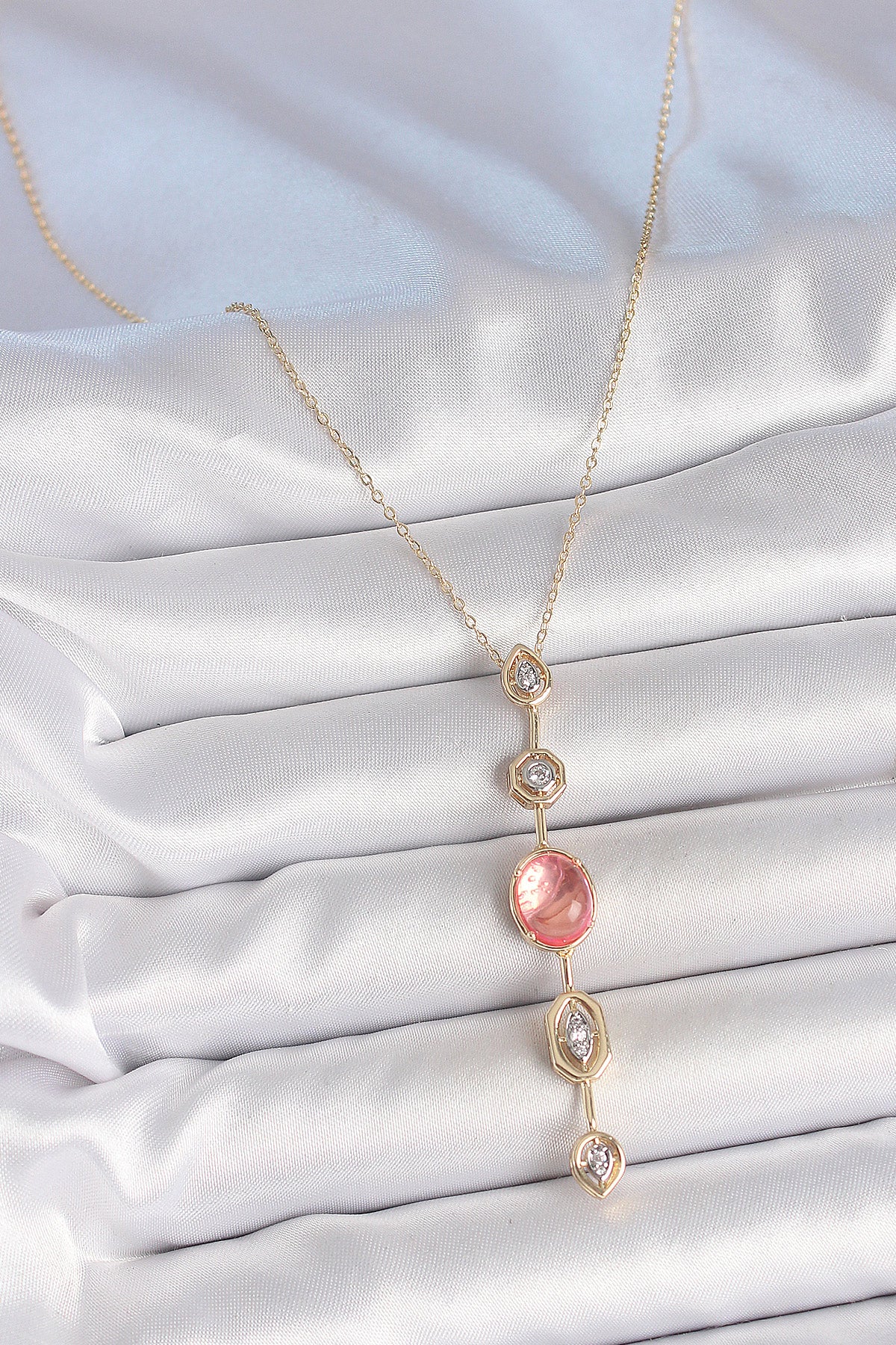 Brass Chain Rose Gold Color Zircon Stone Y Necklace