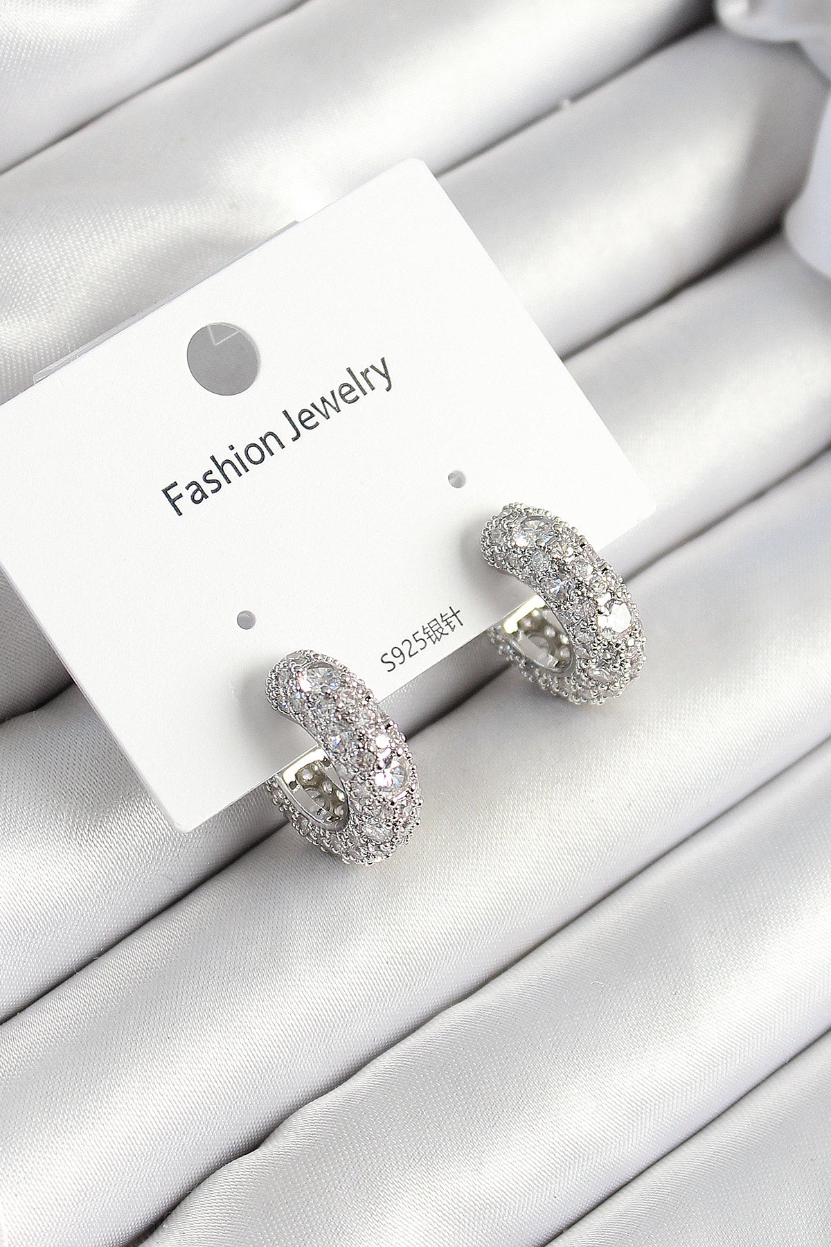 Brass Zircon Stone Hoop Model Silver Color Women's Earrings