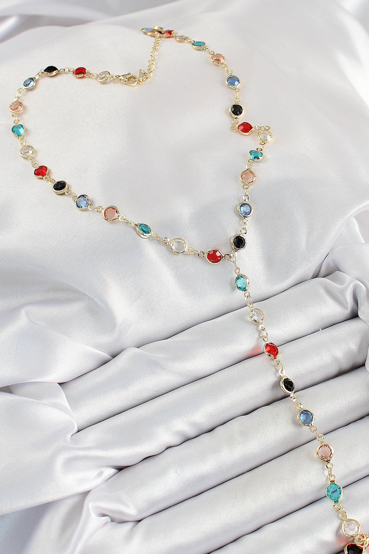 Pirinç Asorti Model Gold Renk Zirkon Taşlı Y Kolye