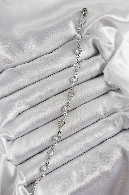 Brass Silver Color Zircon Stone Bracelet