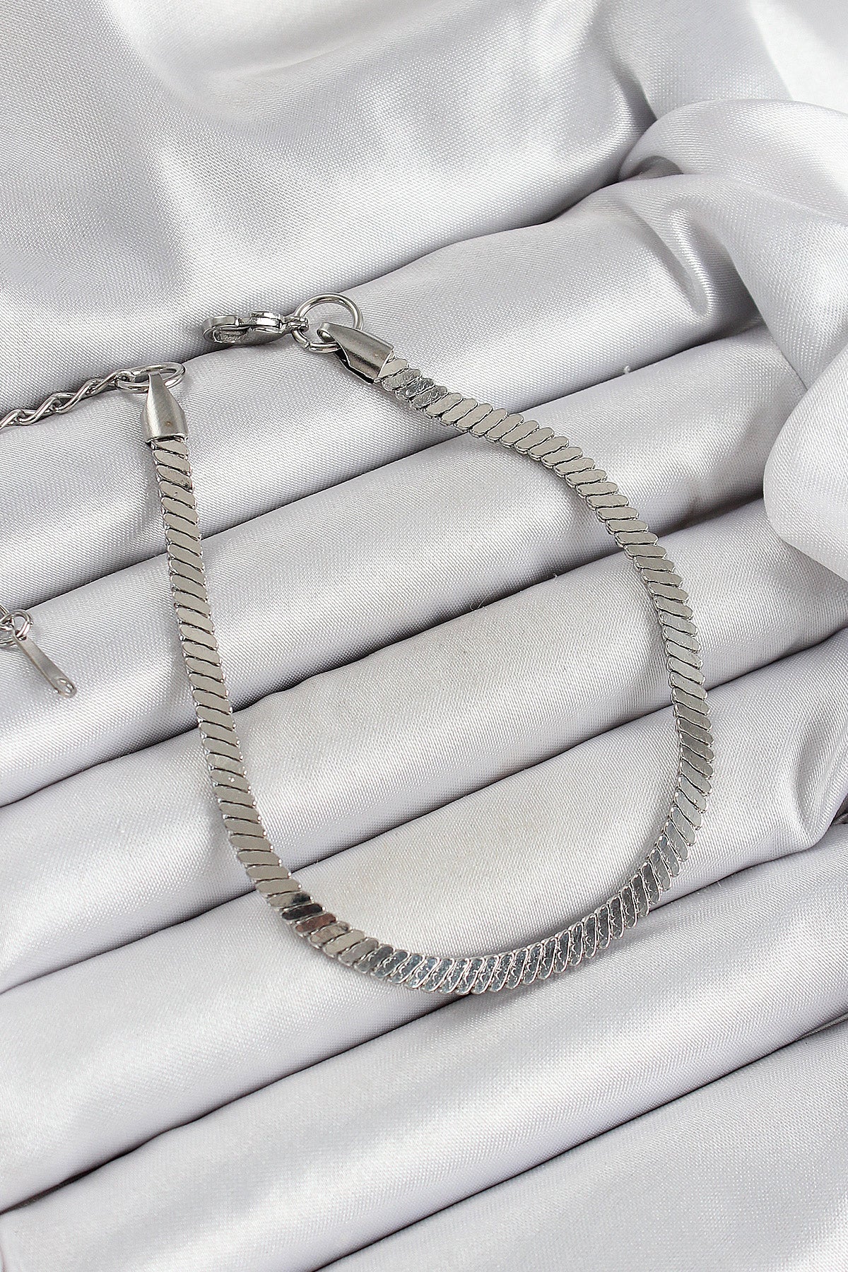 316L Çelik Gümüş Renk Yassı Zincir Model Kadın Bileklik