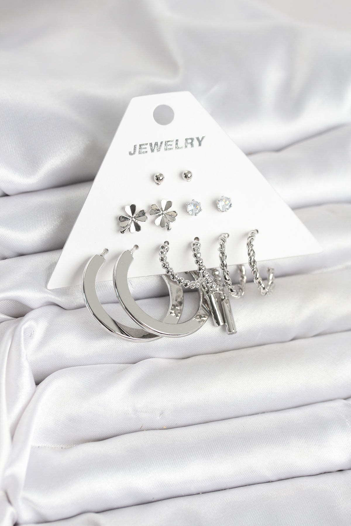 Brass Silver-Tone 6-Pair Women's Earrings Set