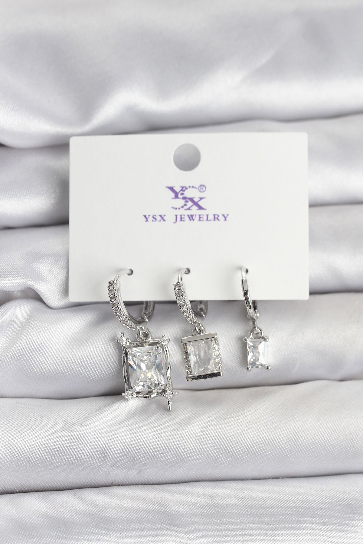 Silver-Tone Women's Earrings with Zircon Detail