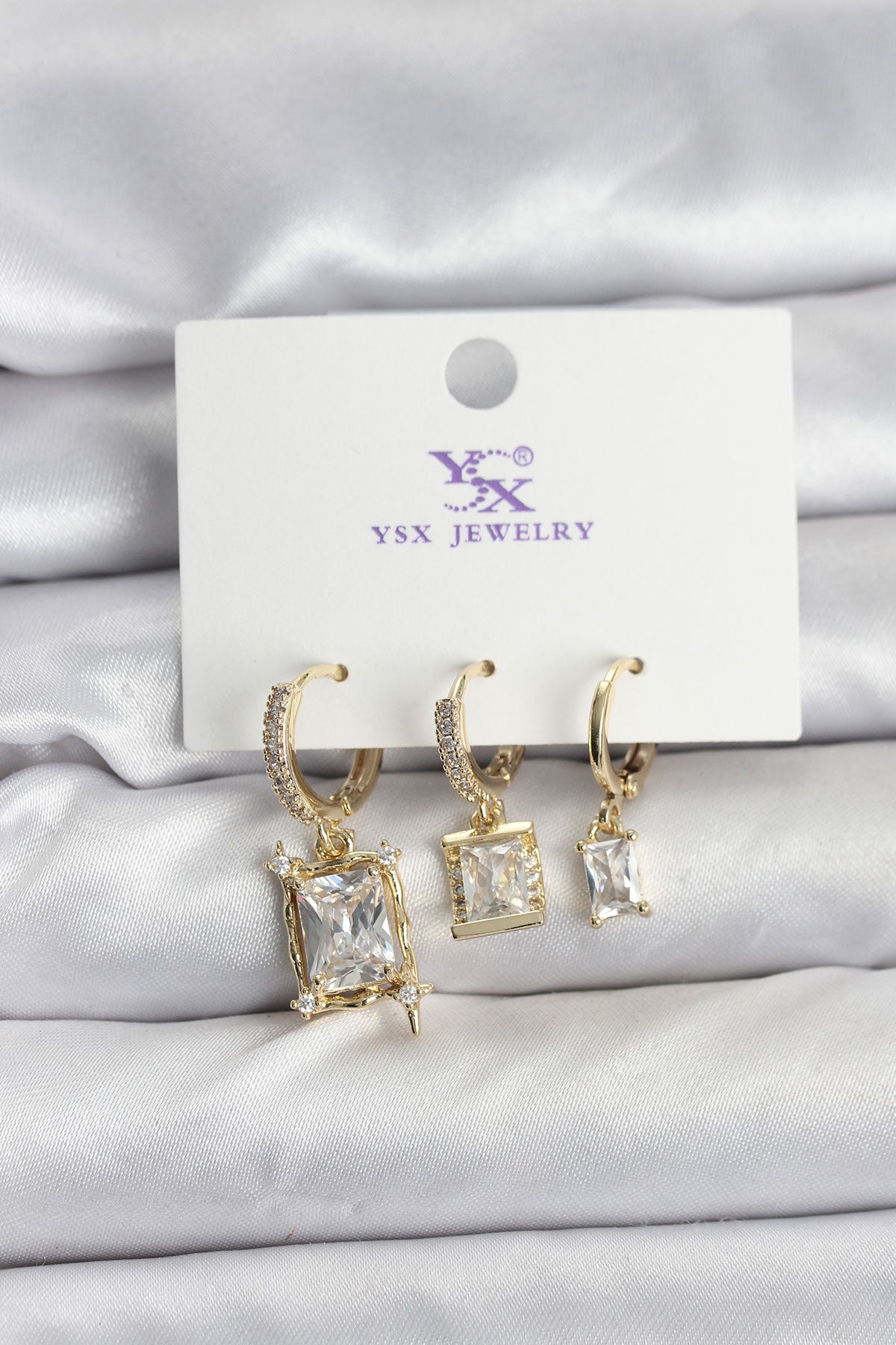 Gold-Tone Women's Earrings with Zircon Detail