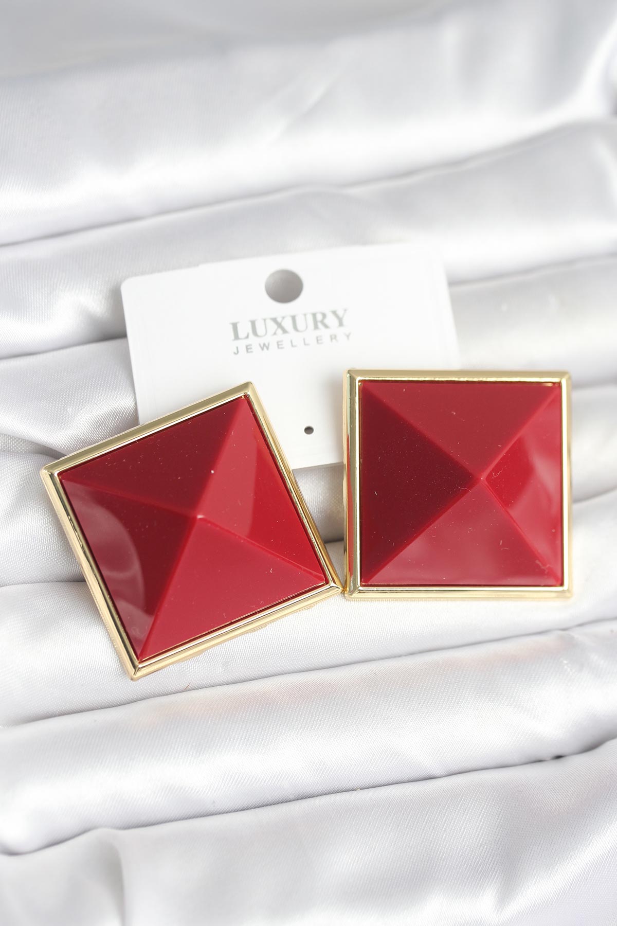 Brass Gold-Tone Burgundy Women's Earrings