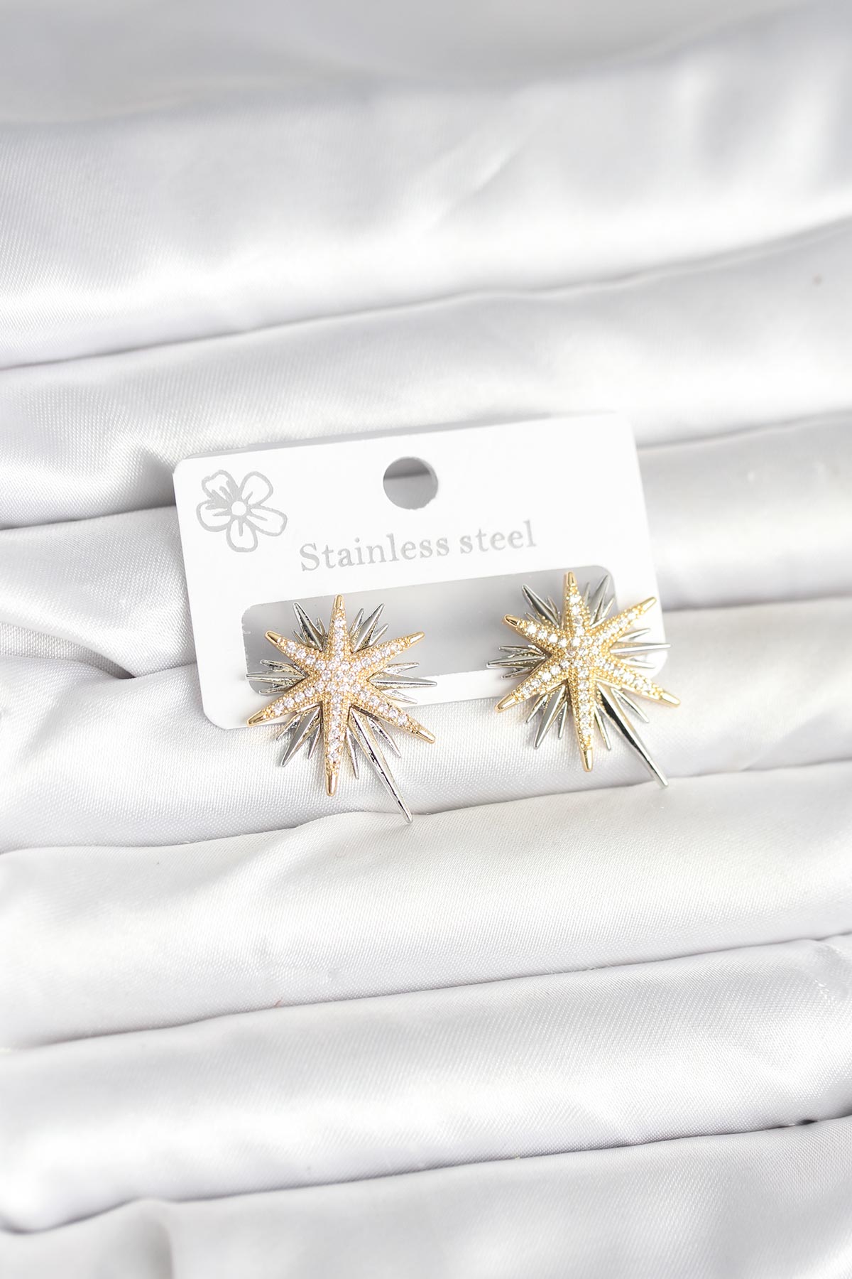 Brass Silver-Tone North Star Star Women's Earrings