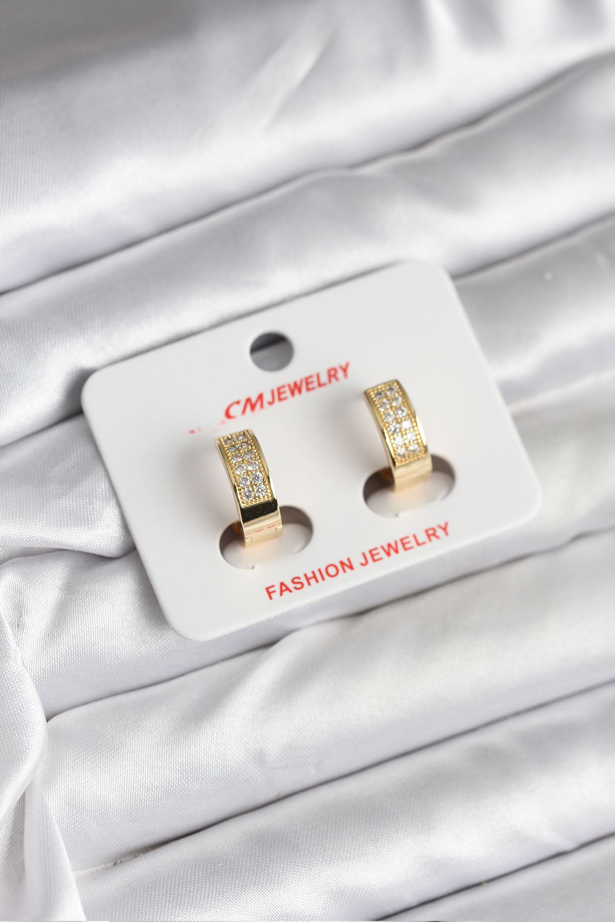 Gold-Tone Women's Hoop Earrings with Zircon Detail