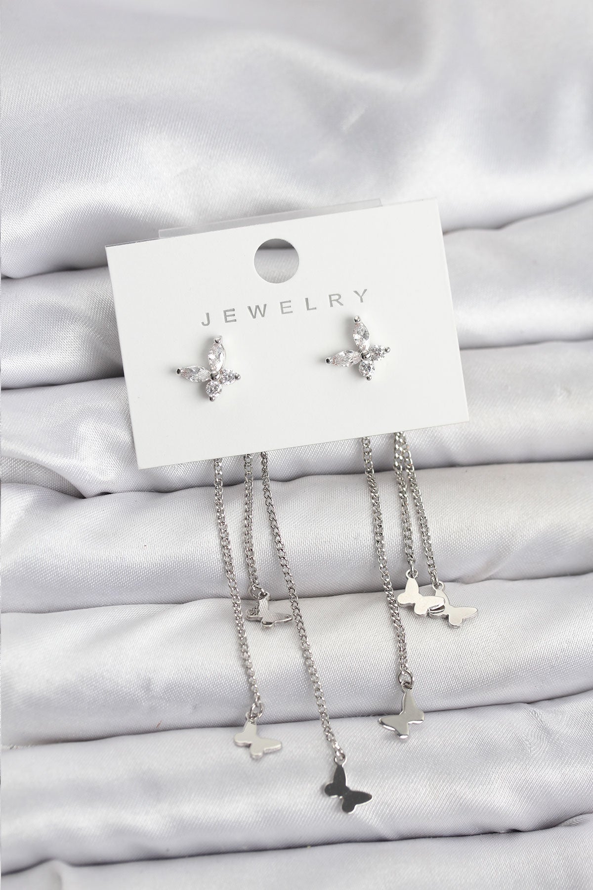 Brass Silver-Tone Butterfly Dangle Women's Earrings