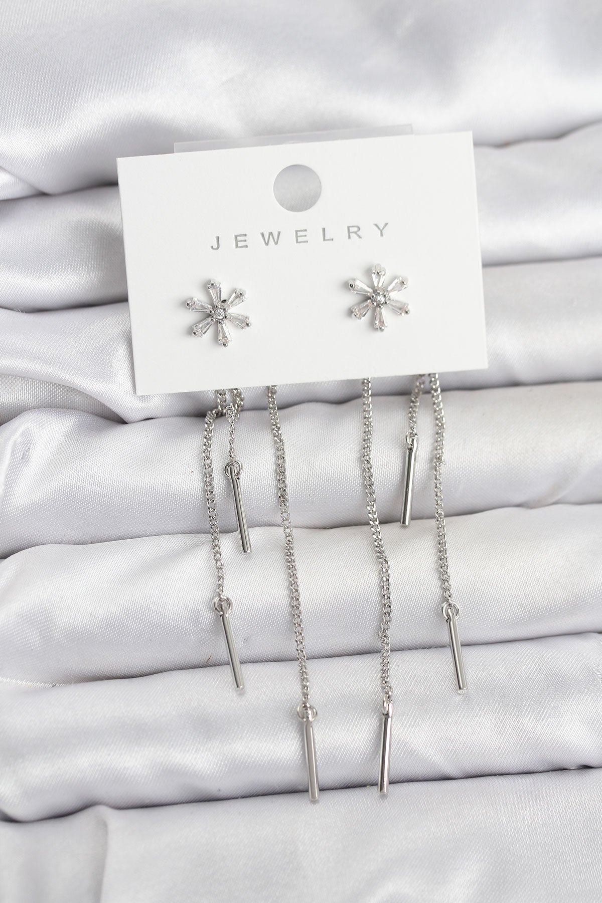 Brass Silver-Tone Flower Dangle Women's Earrings