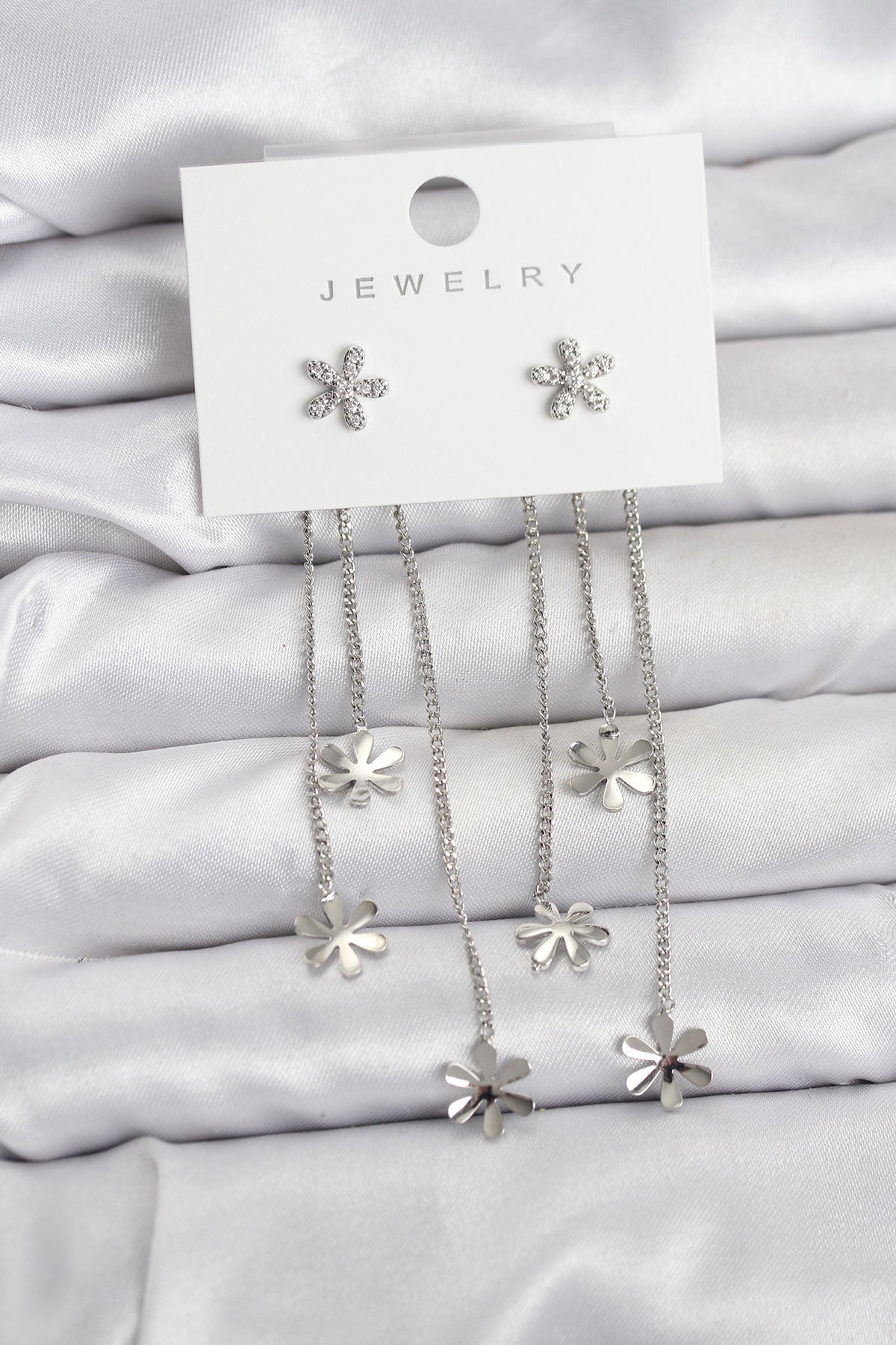 Brass Silver-Tone Daisy Dangle Women's Earrings