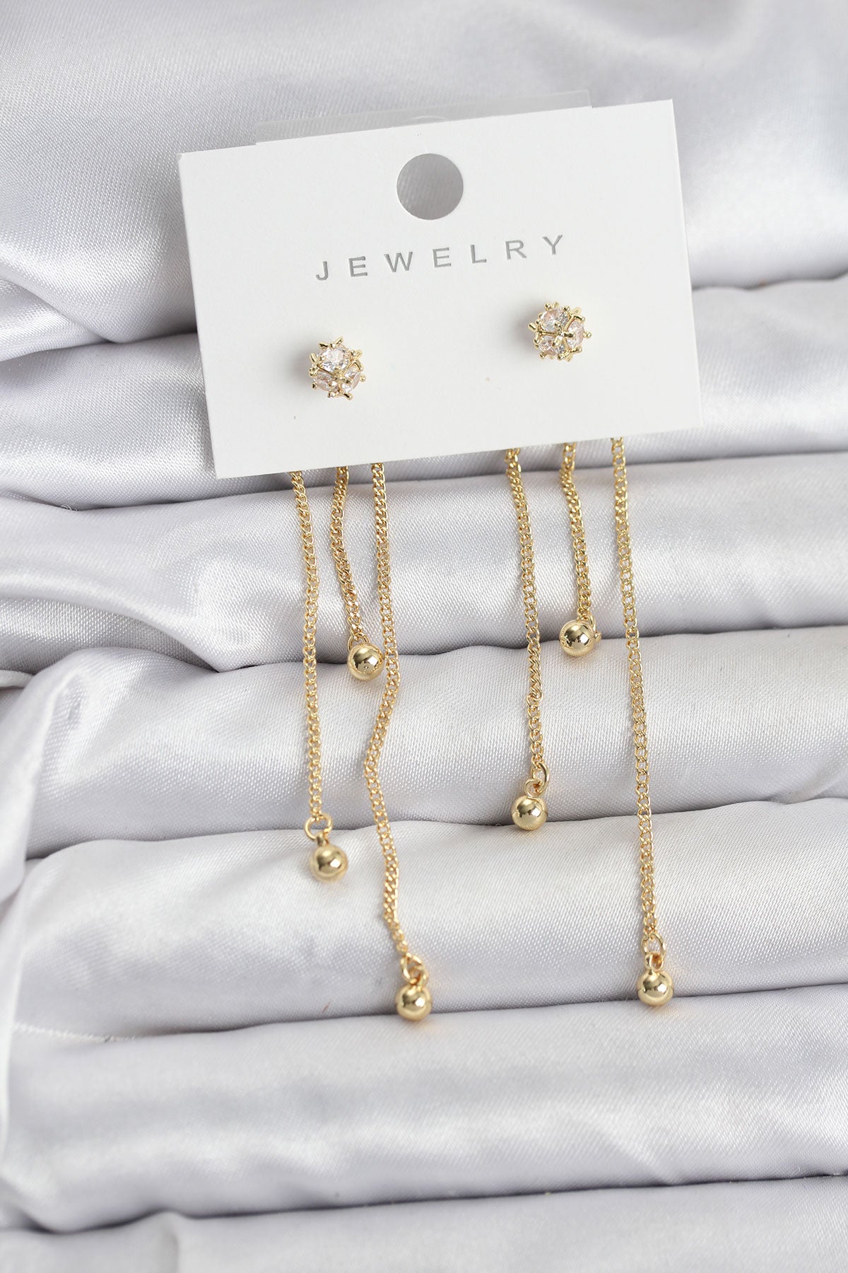 Brass Gold-Tone Ball Dangle Women's Earrings Set