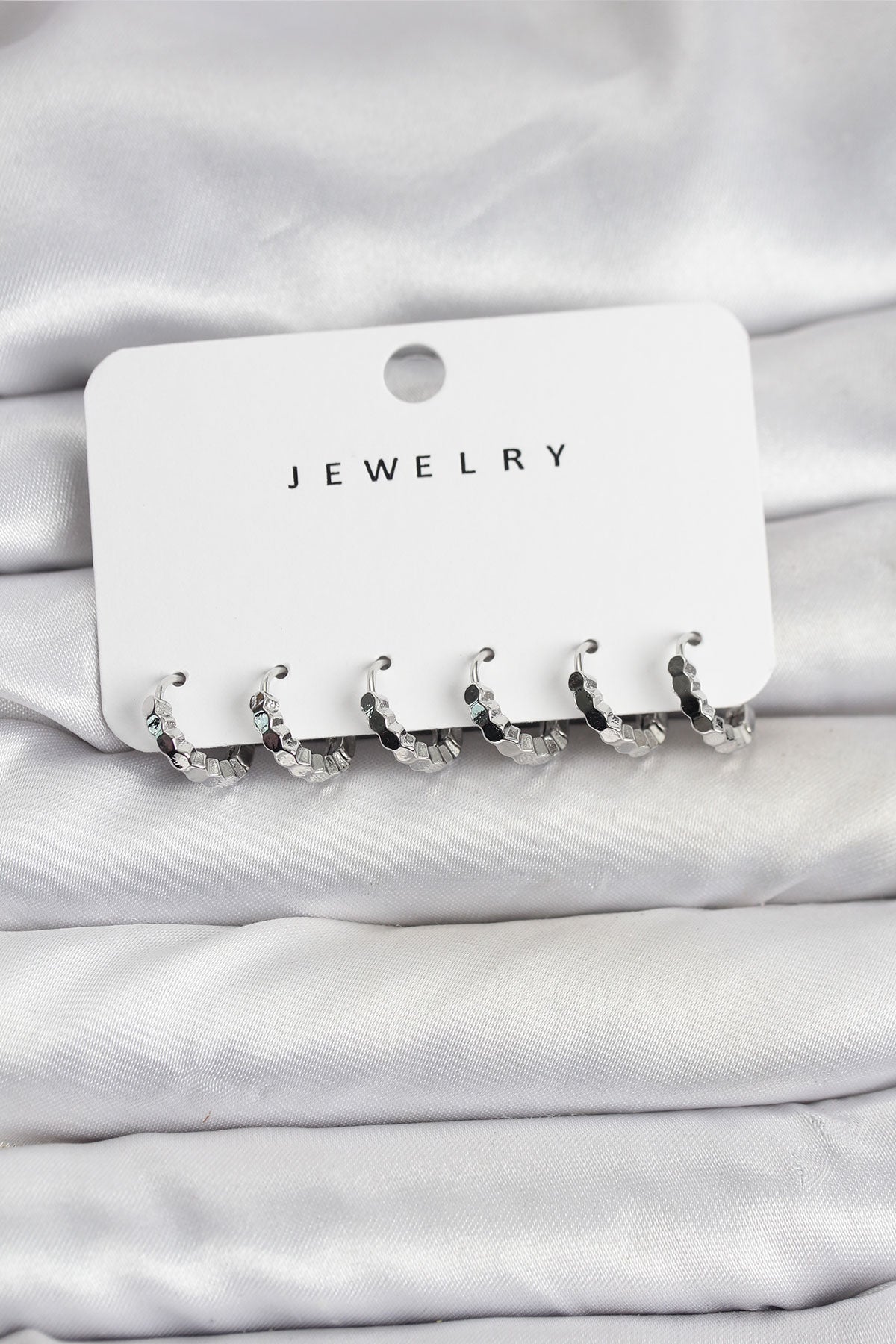 Brass Silver-Tone Honeycomb Women's Earrings Set