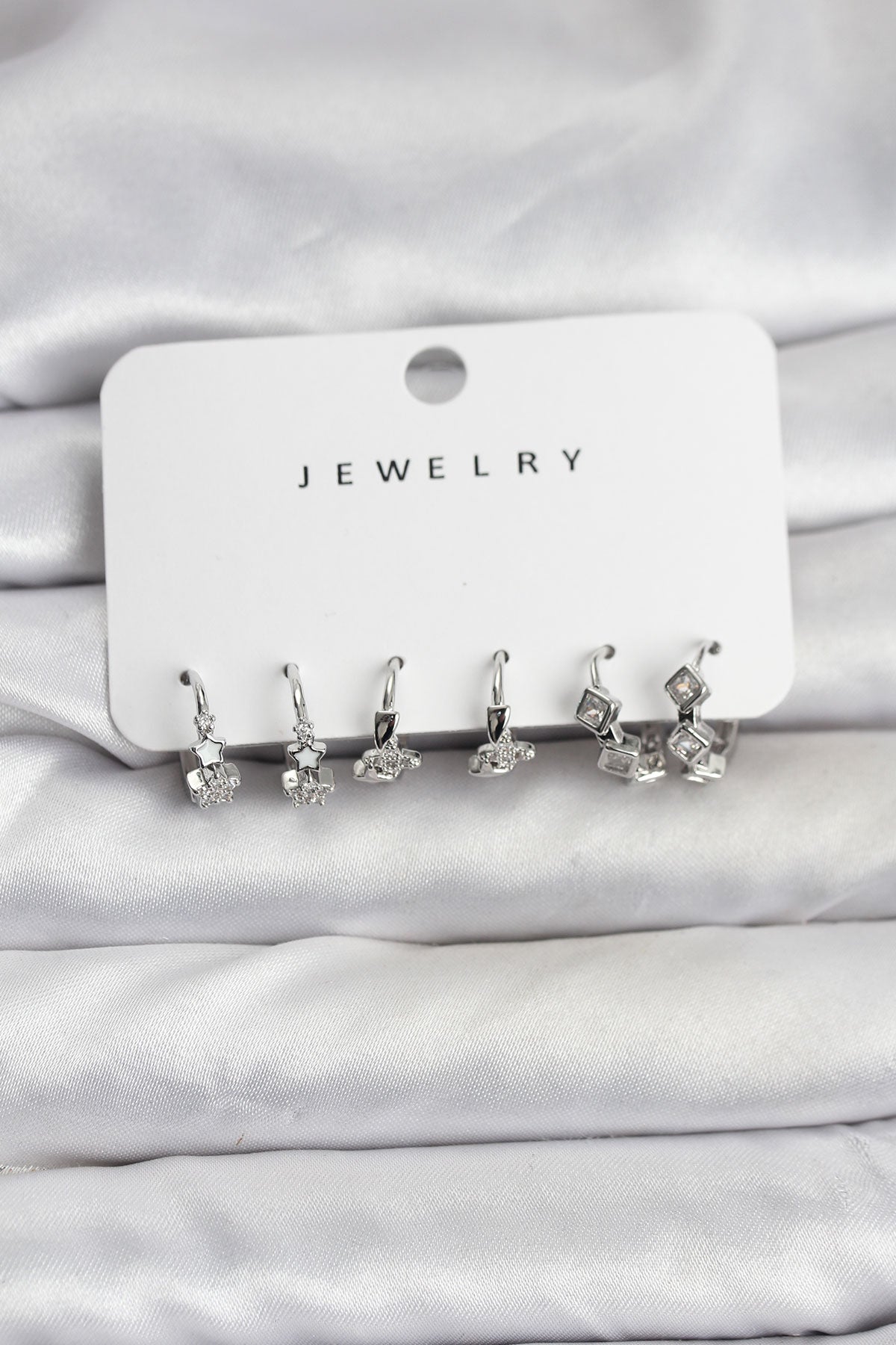 Brass Silver-Tone Star Women's Earrings Set