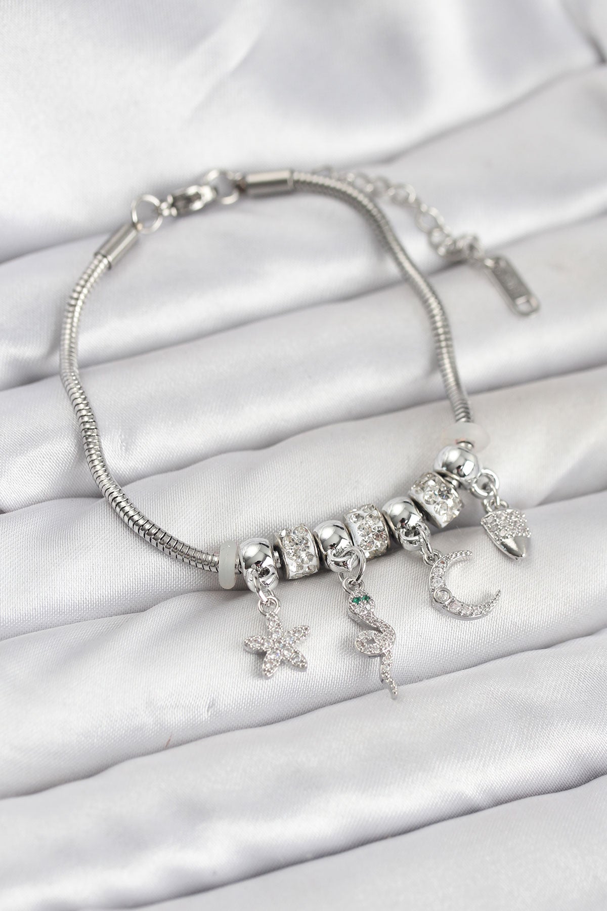 Brass Silver-Tone Charm Snake Women's Bracelet