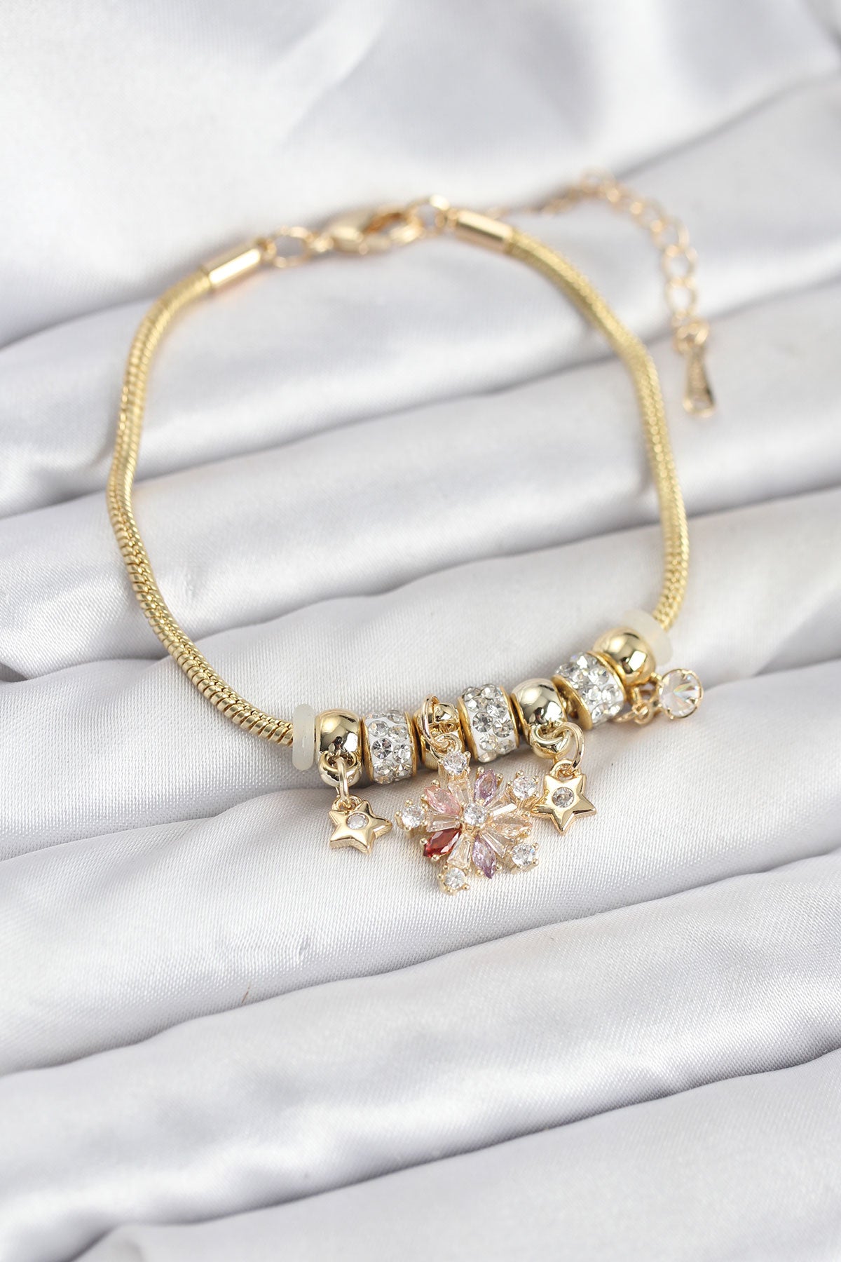 Brass Gold-Tone Multicolor Charm Star Women's Bracelet