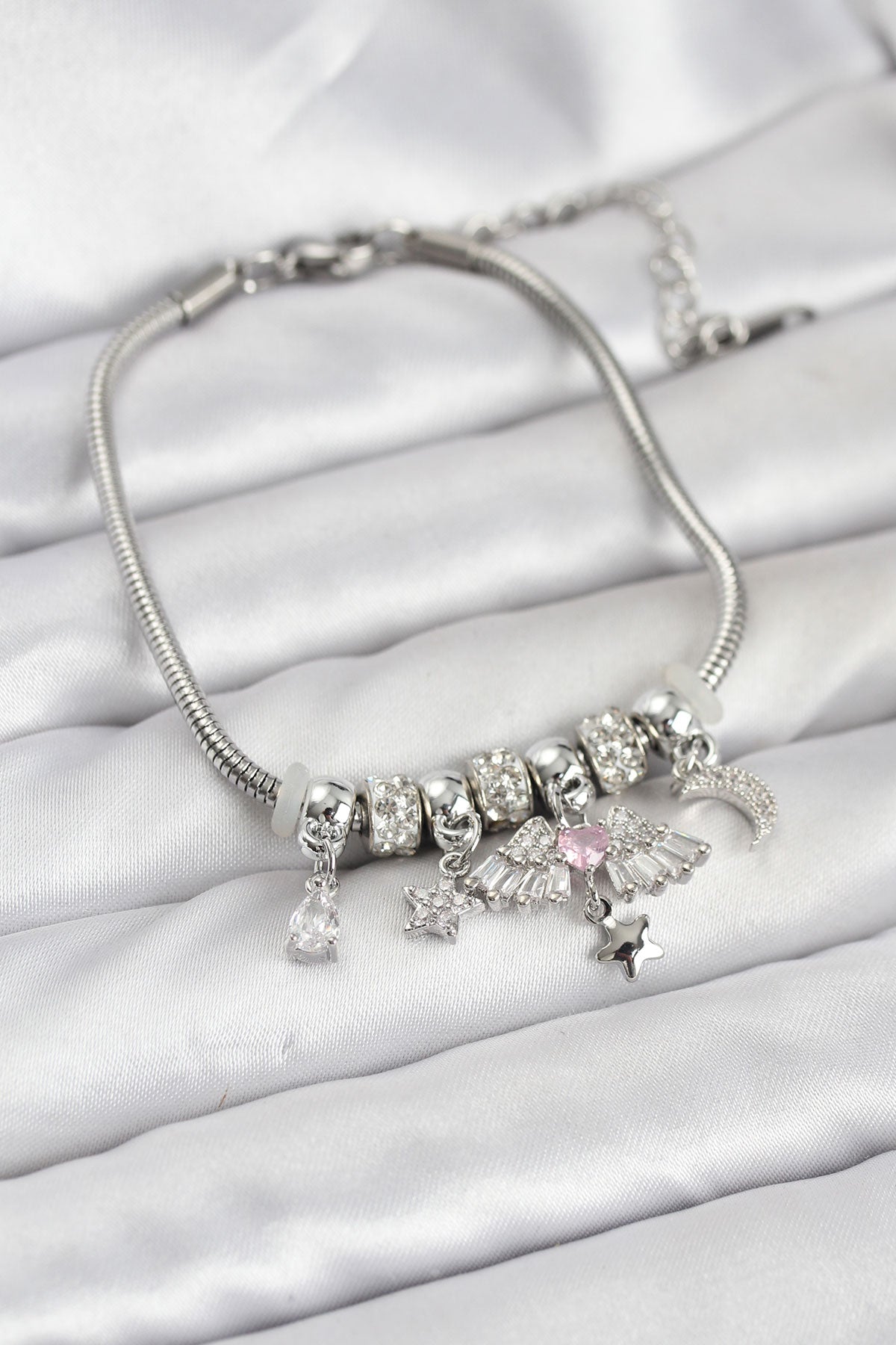 Brass Silver-Tone Charm Women's Bracelet