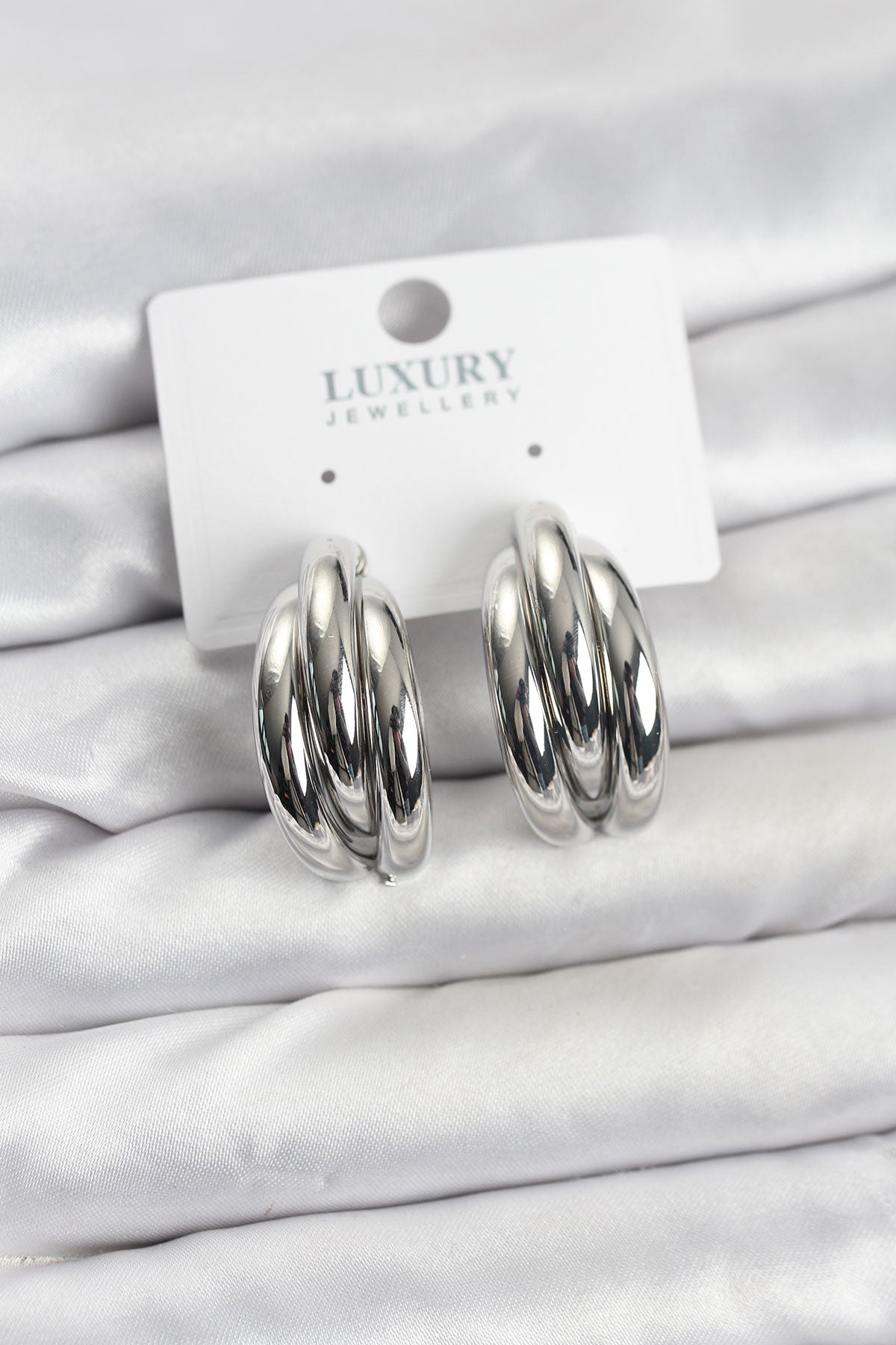 Brass Silver-Tone Half Hoop Earrings