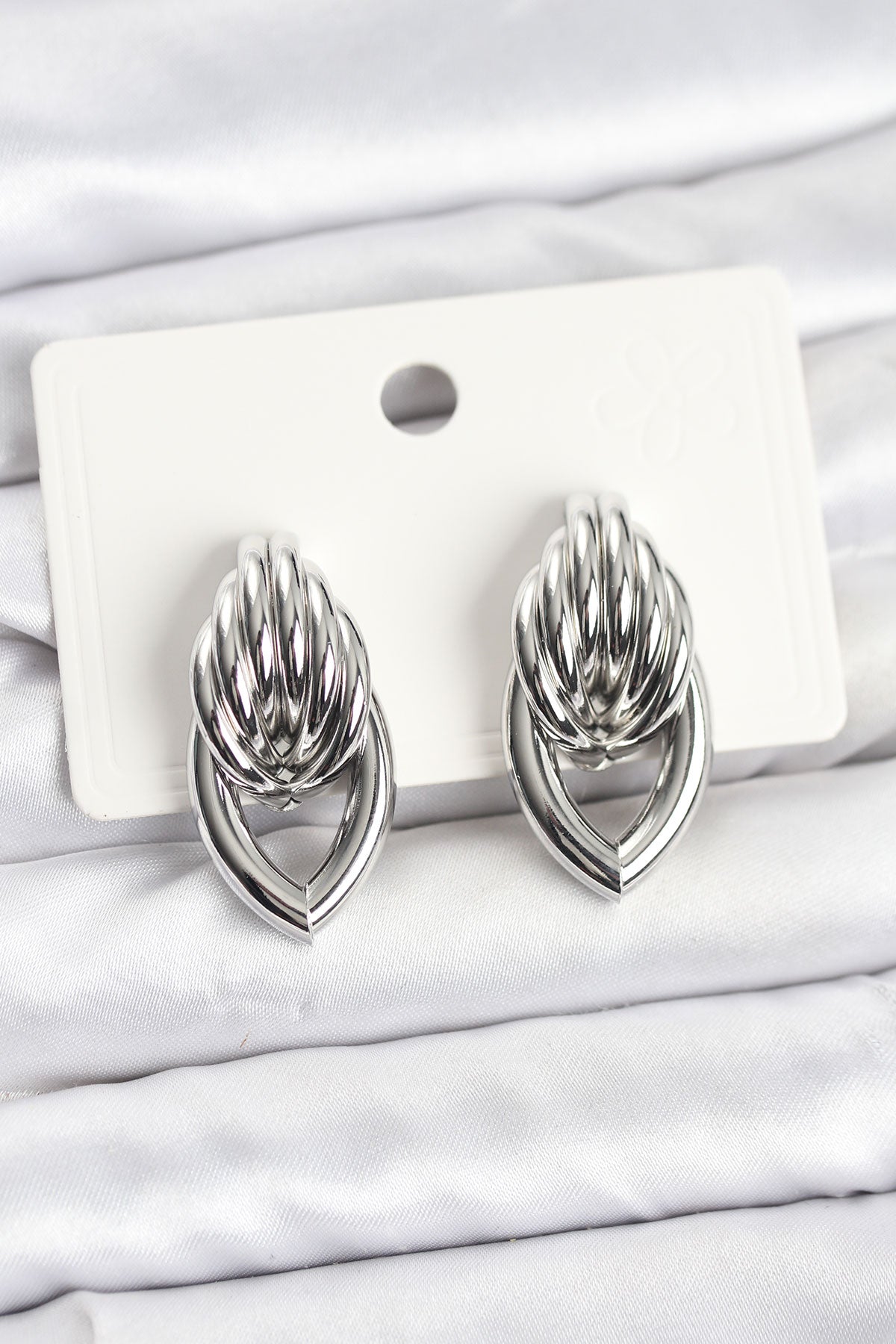 Brass Silver-Tone Spiral Teardrop Vintage-Inspired Women's Earrings