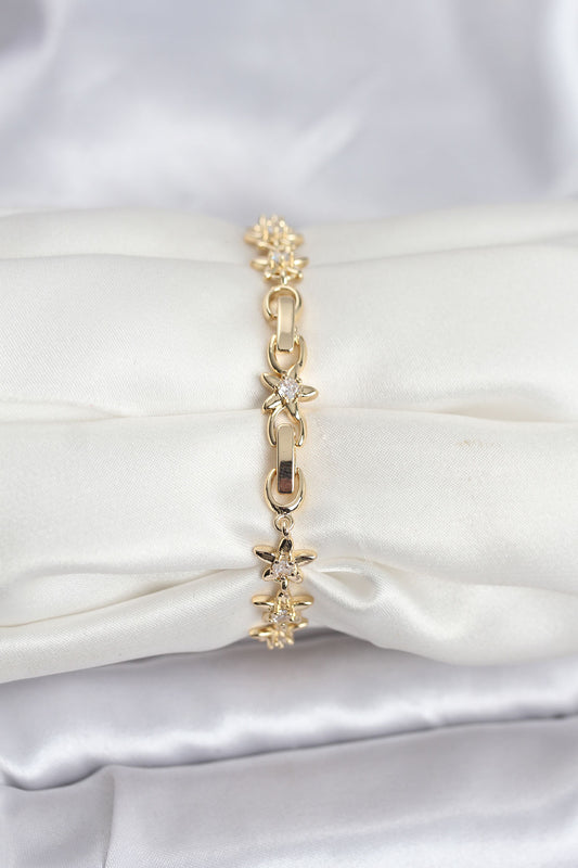 Brass Gold-Tone Star Women's Bracelet with Zircon Detail