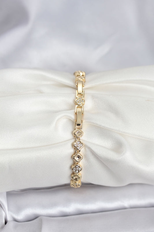 Brass Gold-Tone Clover Women's Bracelet with Zircon Detail