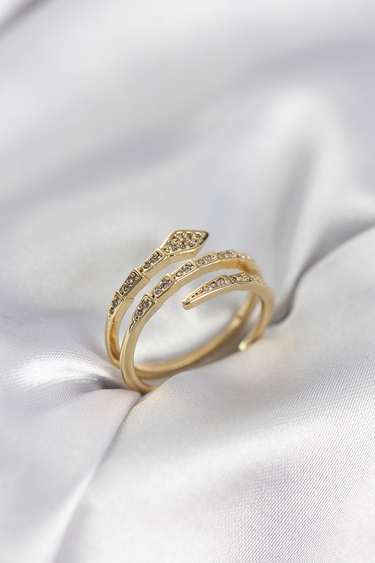 Gold-Tone Snake Women's Ring with Zircon Detail