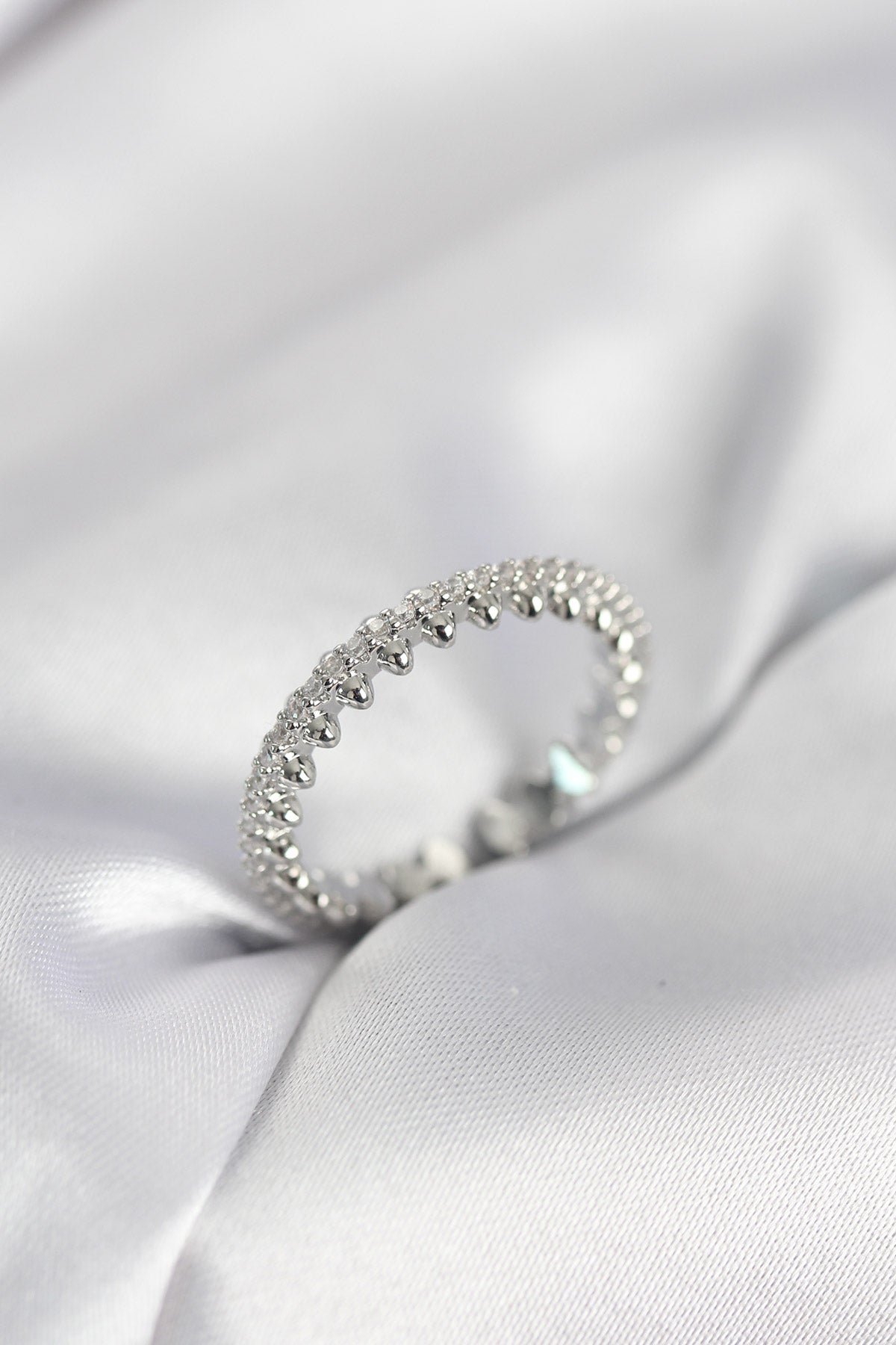 Silver-Tone Multi-Row Women's Ring with Zircon Detail