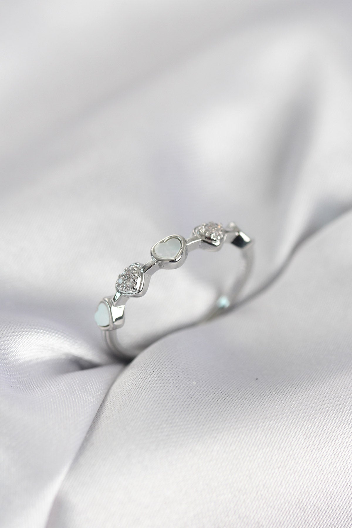 Brass Silver-Tone Minimalist Women's Ring with Zircon Detail