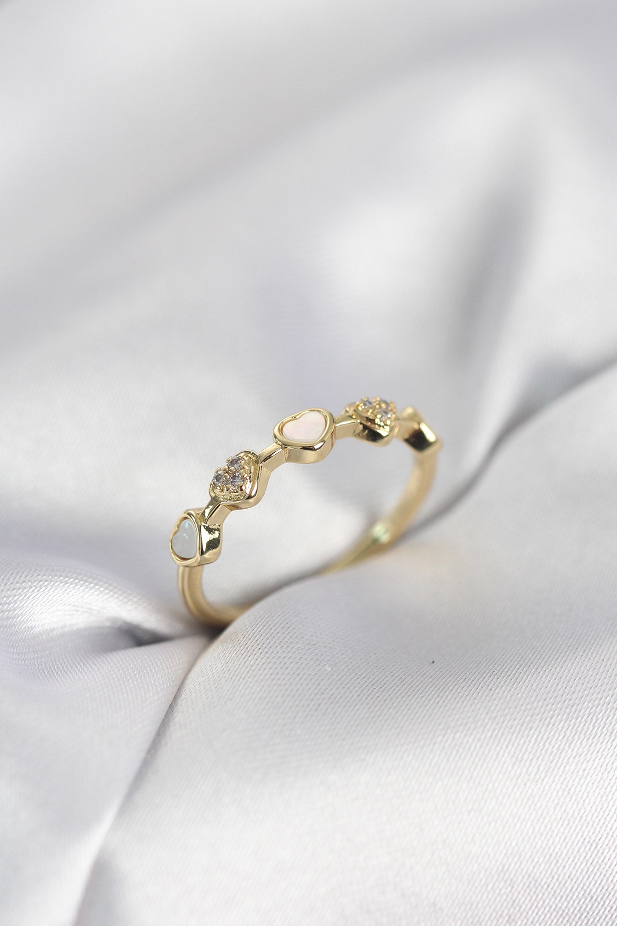 Brass Gold-Tone Minimalist Women's Ring with Zircon Detail