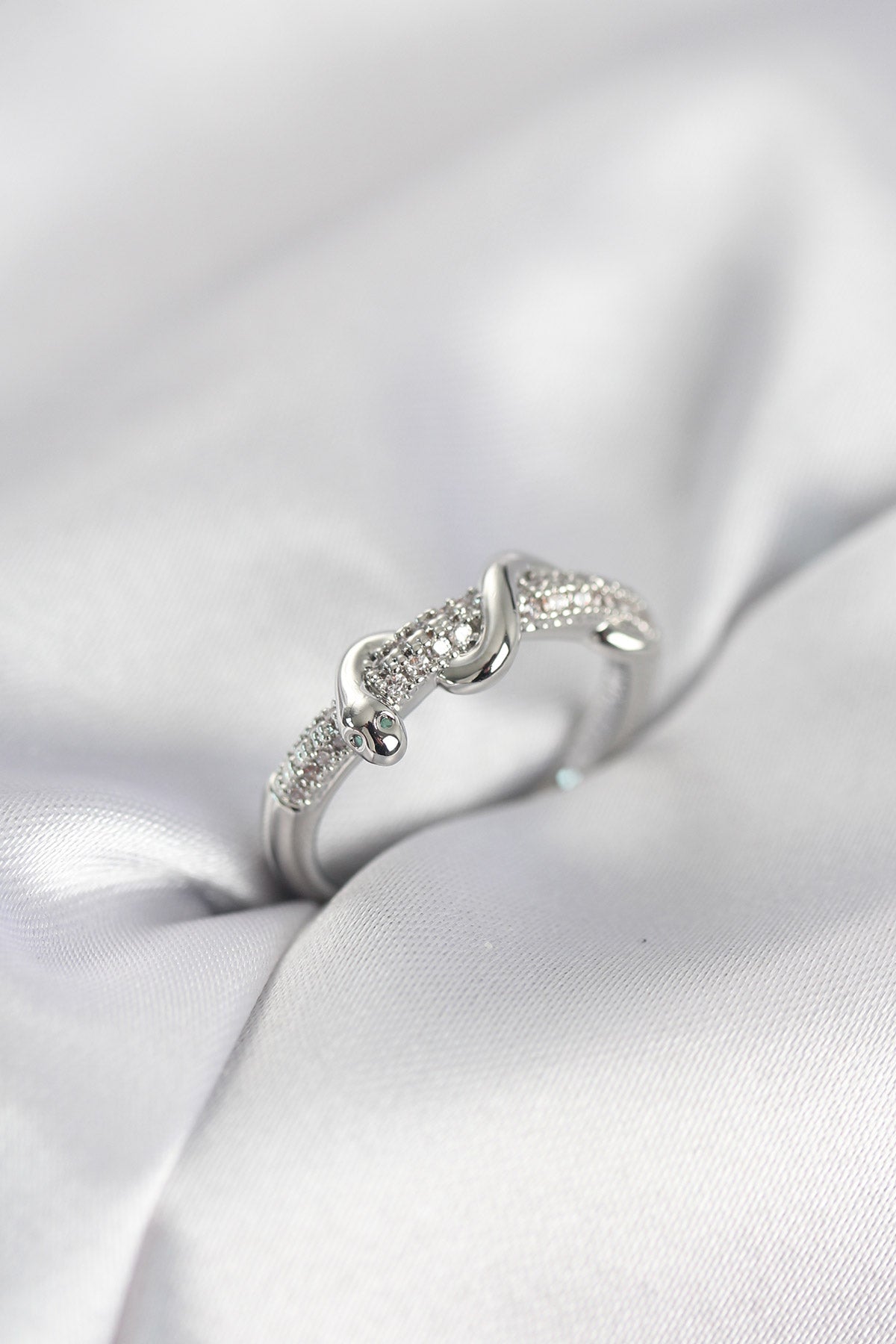 Silver-Tone Snake Spiral Women's Ring with Zircon Detail