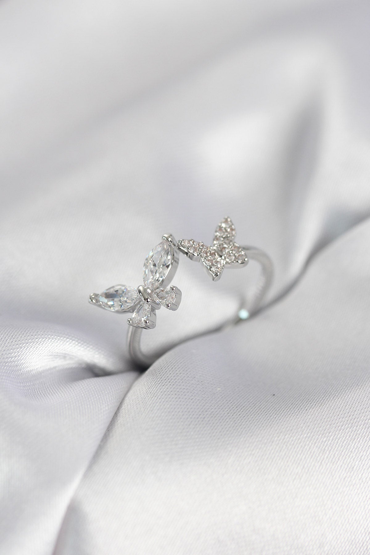 Silver-Tone Butterfly Women's Ring with Zircon Detail