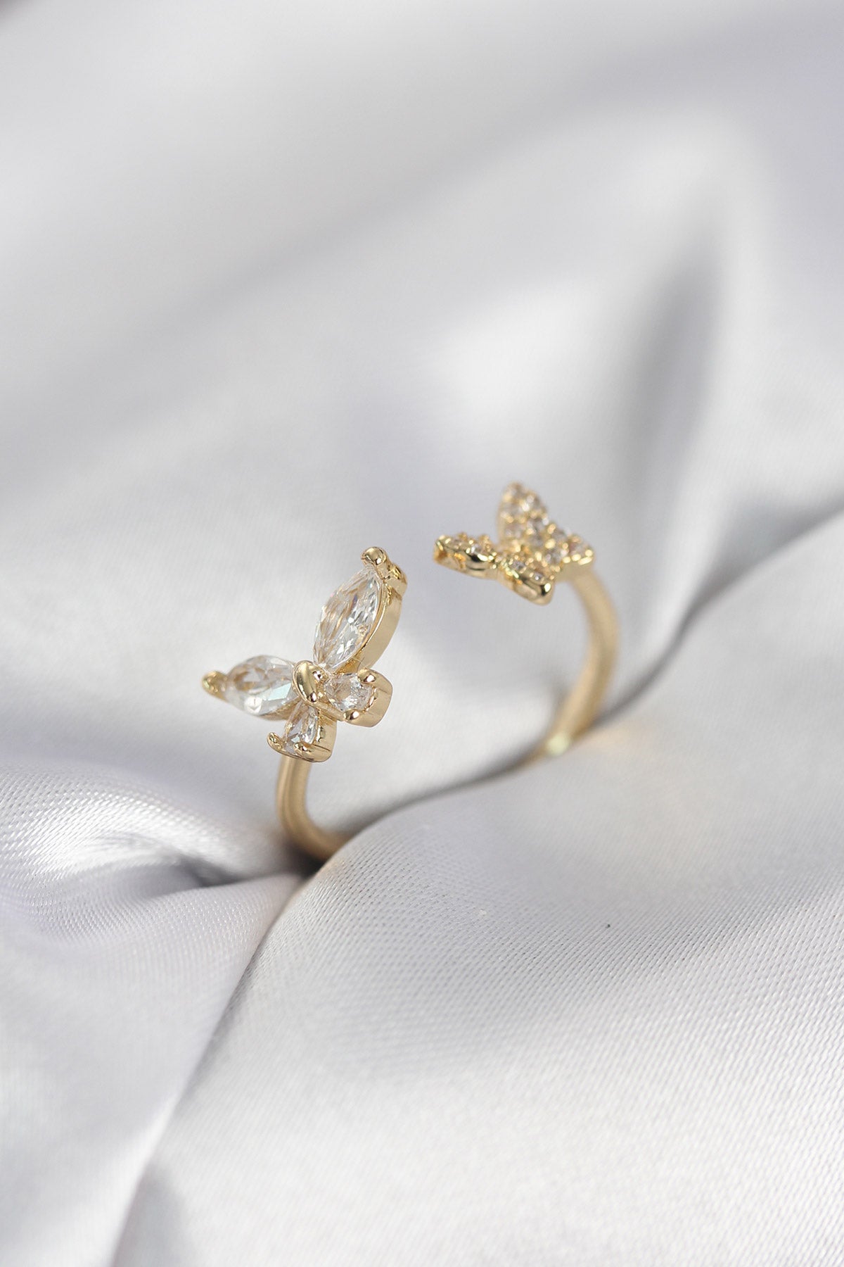 Gold-Tone Butterfly Women's Ring with Zircon Detail