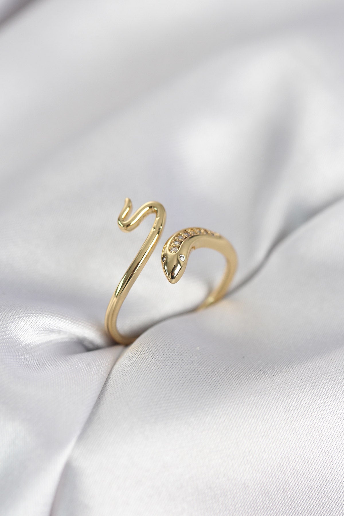 Gold-Tone Yılan with Zircon Detail Women's Ring