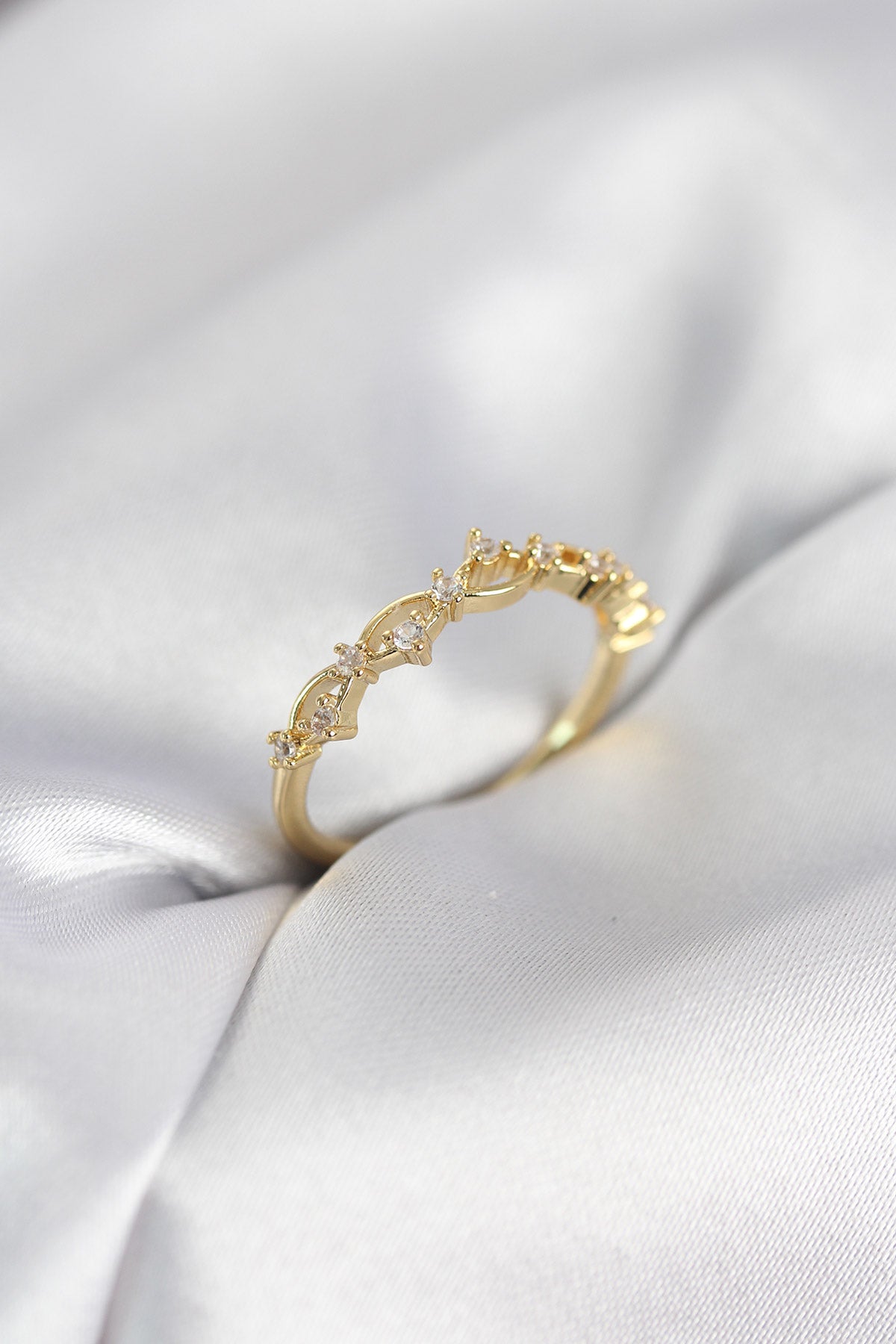 with Zircon Detail Brass Gold-Tone Women's Ring