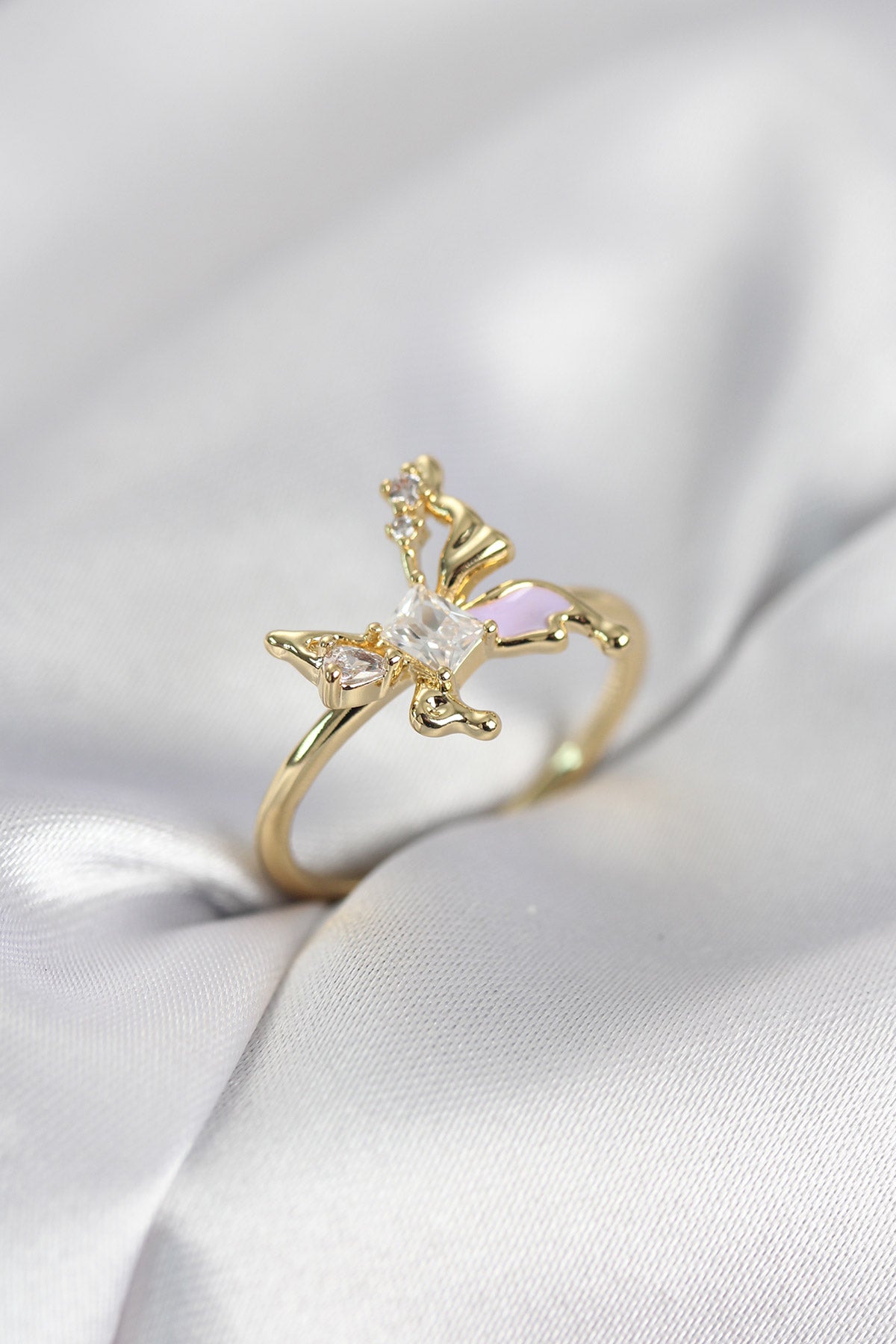 Gold-Tone Butterfly with Zircon Detail Women's Ring