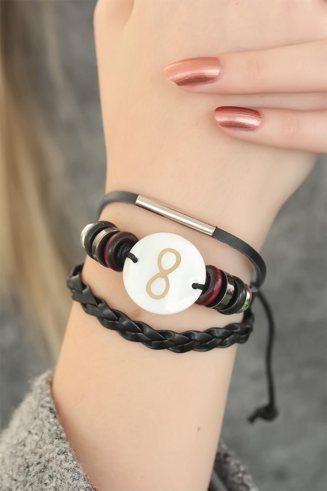Black Infinity Design Multi Leather Women's Bracelet