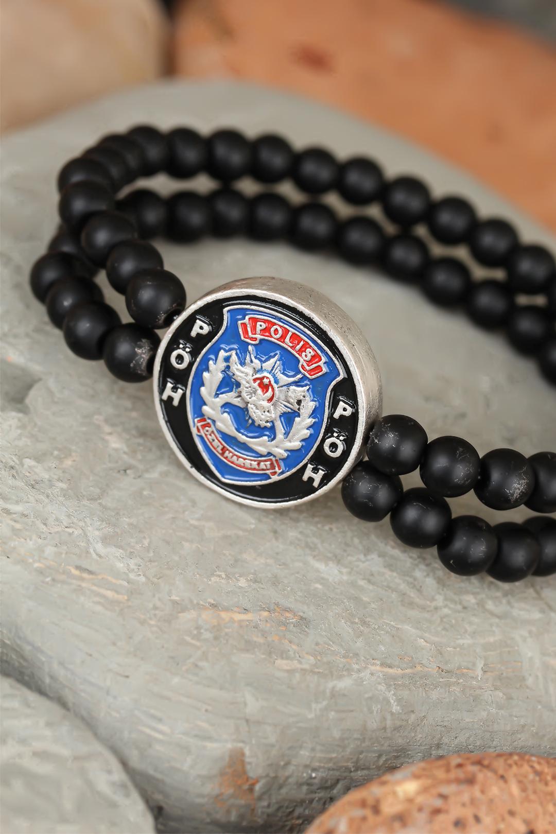 Black Color Double Row Onyx Natural Stone PÖH Designed Men's Bracelet