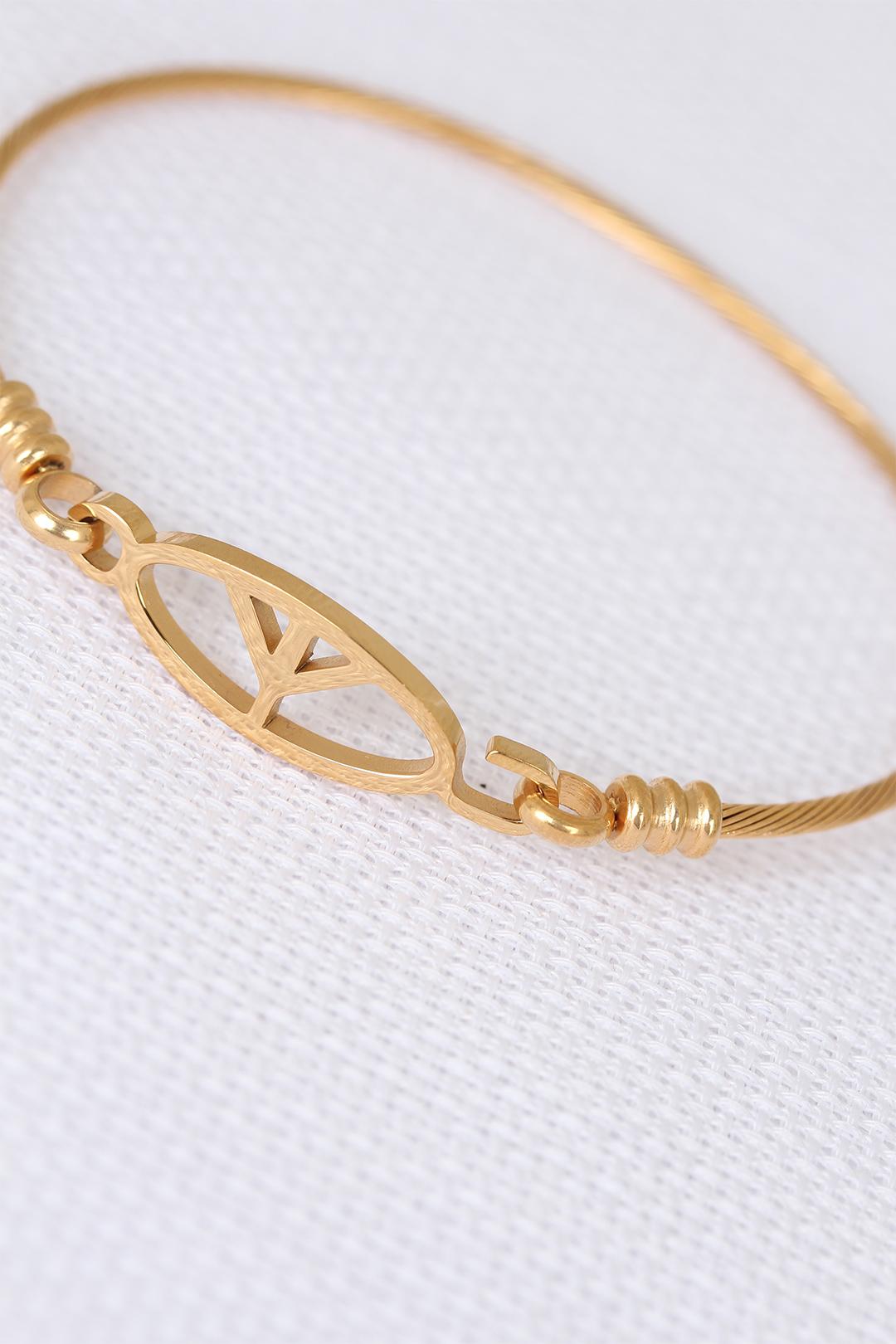 Gold Metal Çelik Figürlü Erkek Kelepçe Bileklik