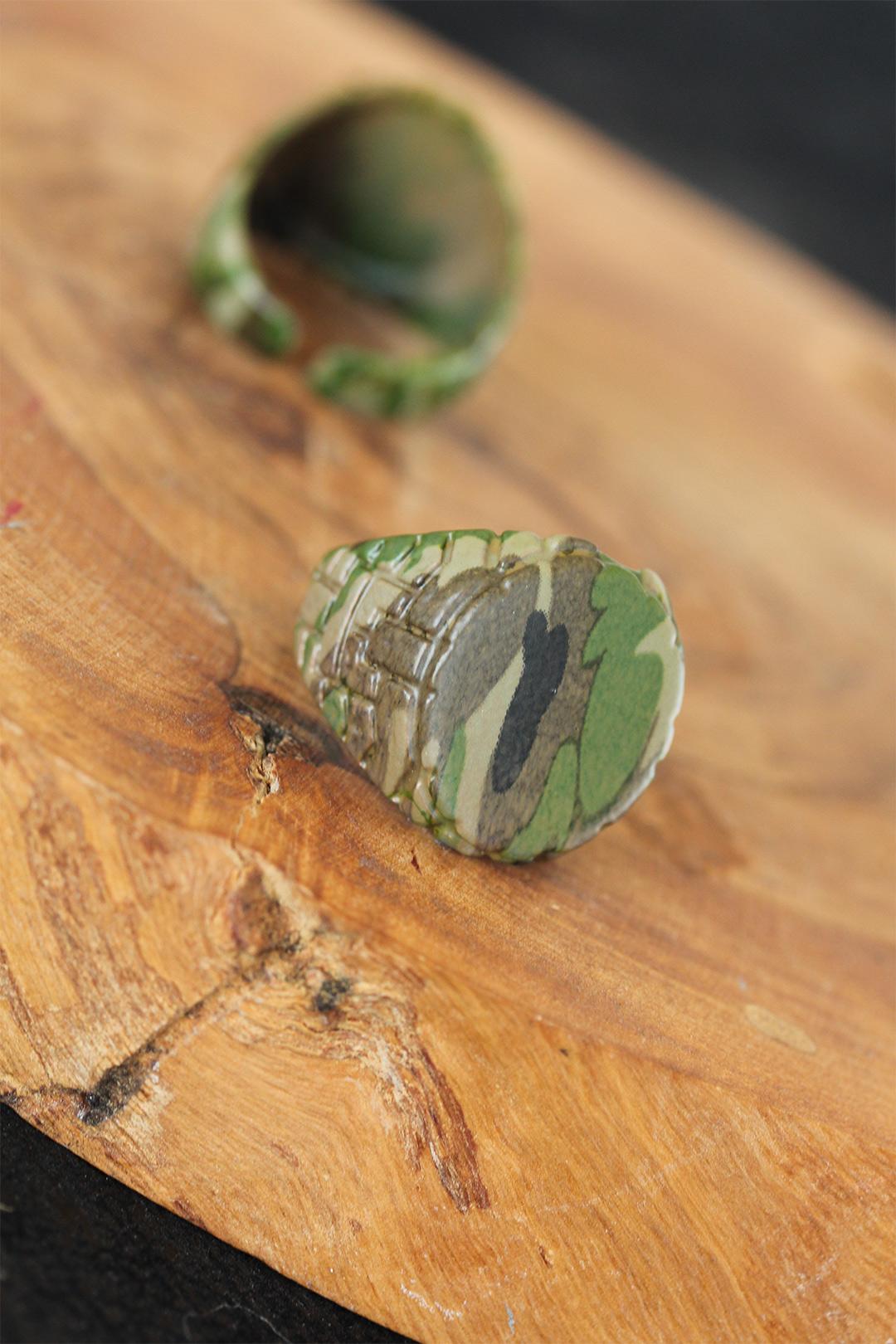 Camouflage Patterned Adjustable Men's Ring