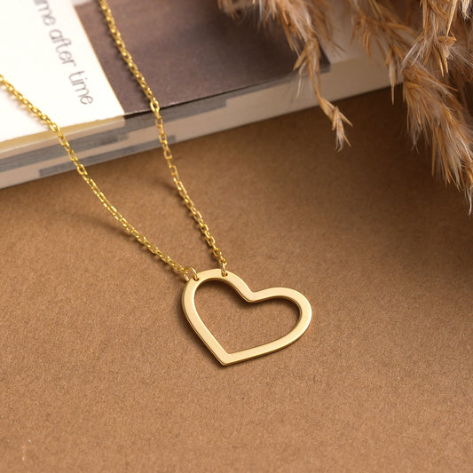 Brass Heart Necklace: Dainty Charm Pendant, Gold or Silver Finish